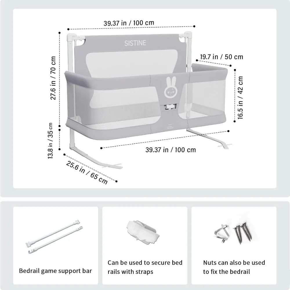 Co Sleeper for Baby in Bed,3 in 1 Crib Side Bed Guard,Cosleeping Baby,Crib Sleeping Together,Infant/Baby Boy/Girl,Gray 5
