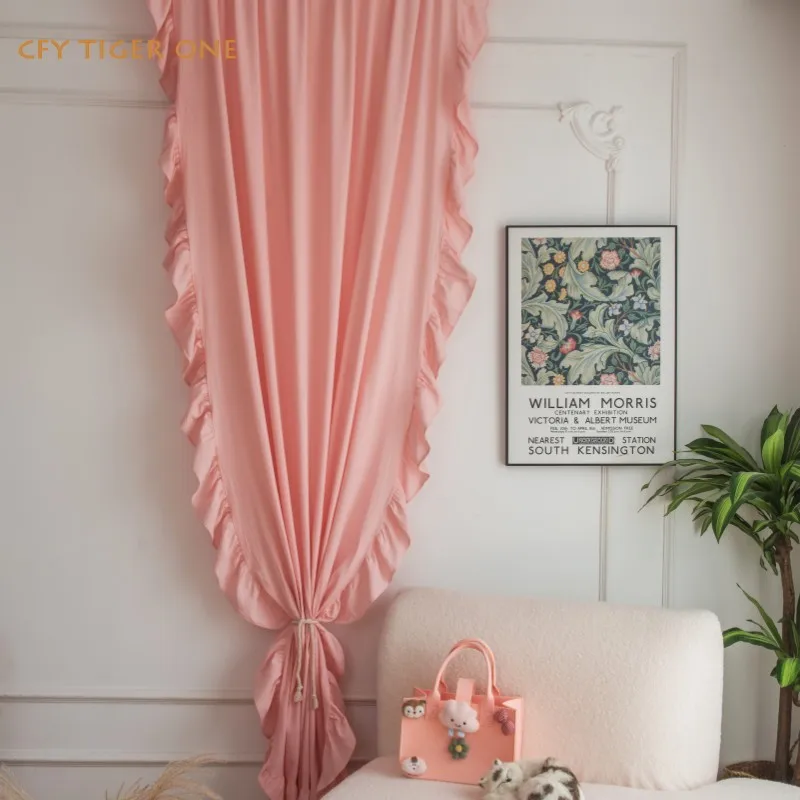 

Cotton Linen Pink Princess Wind Lotus Leaf Window Curtain Blackout Valance for The Luxury Living Room Curtains for Living Room