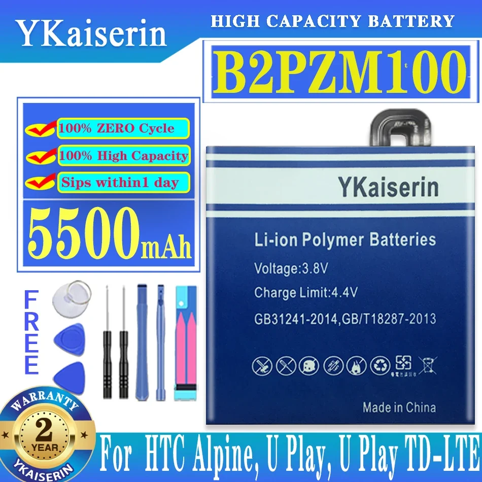 

Аккумулятор ykaisсеребрин B2PZM100, 5500 мАч, для HTC Alpine, U Play, U Play TD-LTE, U Play TD-LTE, с двумя SIM-картами, аккумулятор 35H00270-00M