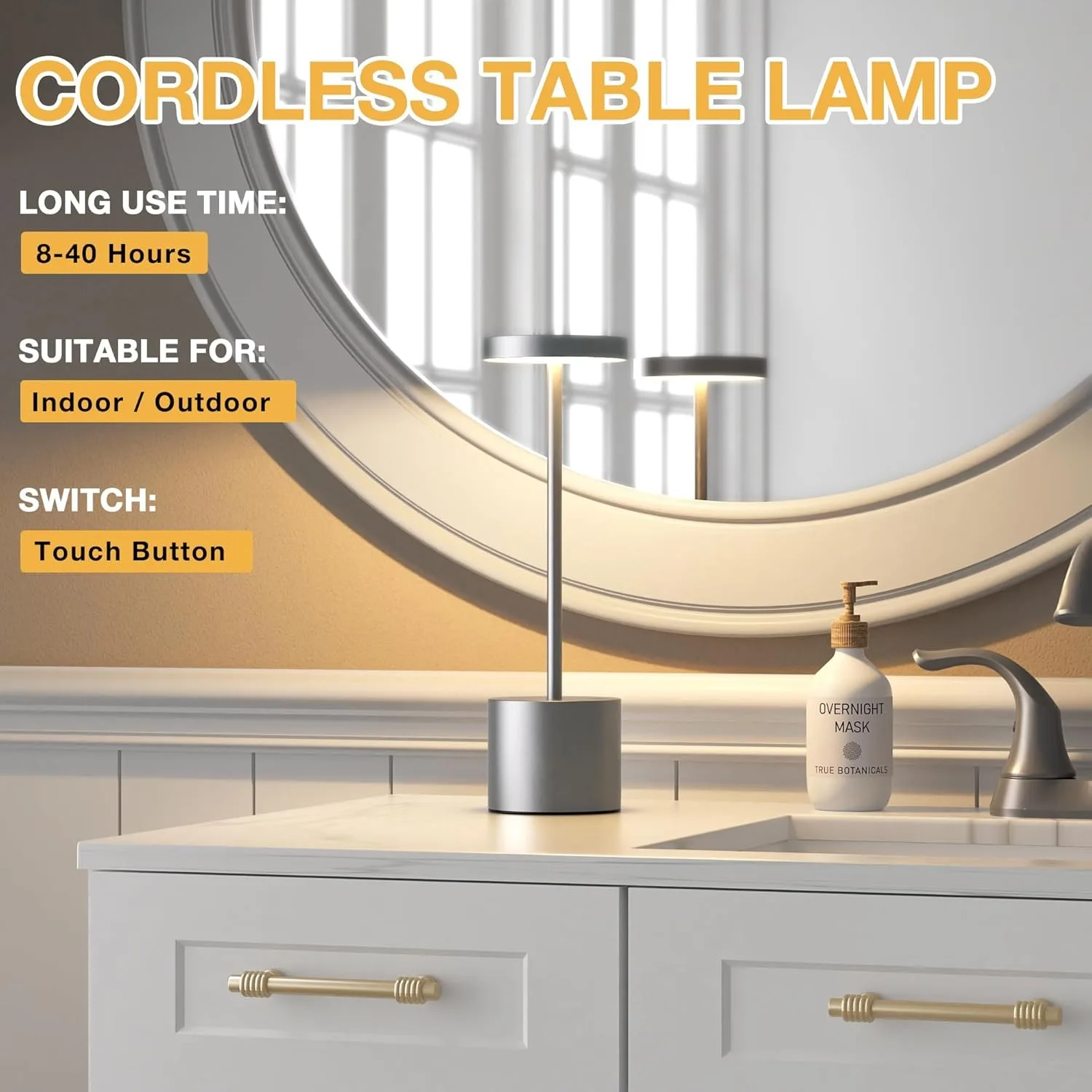 LED Night Light Cordless Touch Sensor Rechargeable Wireless Reading Lamp For Bedroom Hotel Bar Table