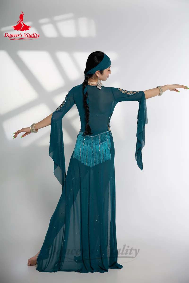 Belly Dance Performance Robe for Women Messh Tassel Dress+