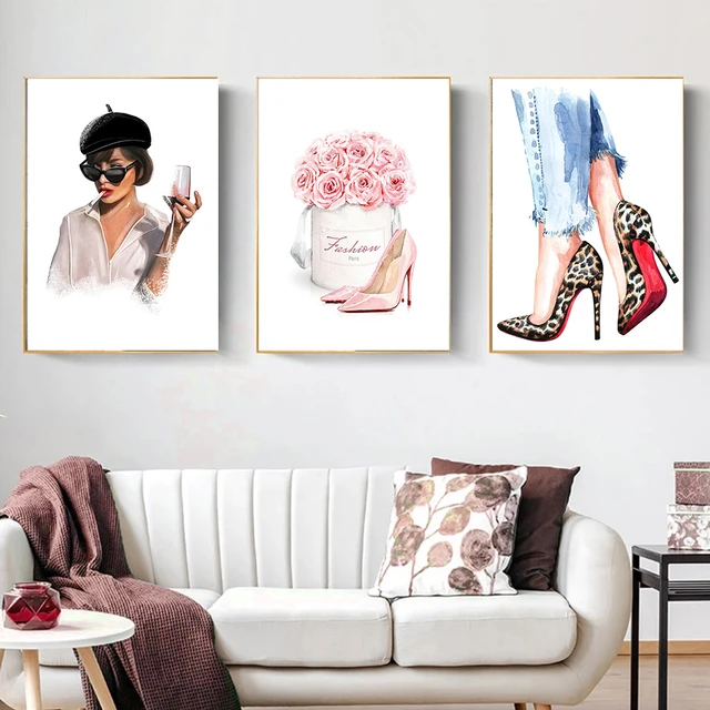 Paris Fashion Girl Flower Perfume High Heels Art Canvas Painting Nordic  Posters And Prints Wall Pictures For Living Room Decor - AliExpress