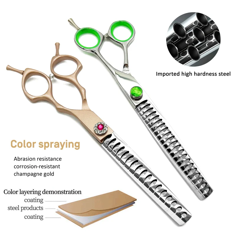 Forbici Professionali Per Toelettatura Cani Da 7 Pollici Cesoie Per Assottigliamento Curve Per Animali Domestici, Cesoie Per Grossozze Curve Fornura Per Toelettatura Cani - Foto 9