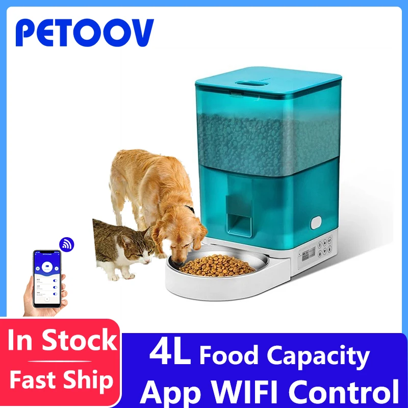 

Petoov 4L Pet Feeder Automatic Smart APP WIFI Control For Dog Automatically Dry Food Dispenser Keeper Stainless Bowl