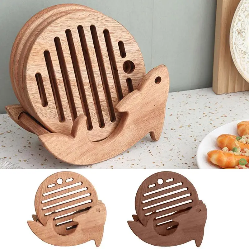 

6pcs Wooden Coasters Set Durable Protective Mats Heat Insulation Pot Plates Tableware Home Kitchen Supplies For Coffee Tea Drink