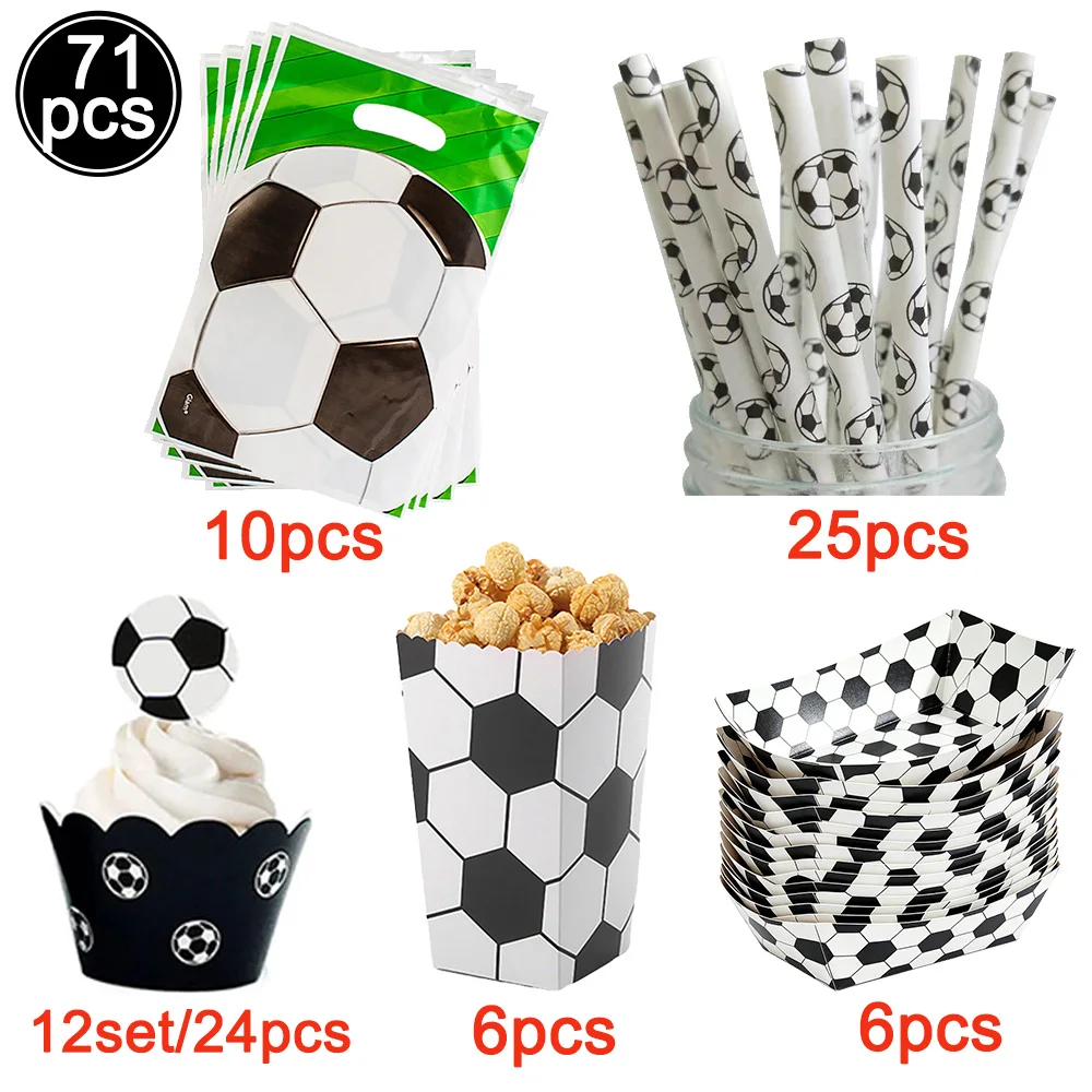 Soccer Party Disposable Tableware Set - Paper Plates, Napkins, Straws, and Cups for Football-Themed Celebrations