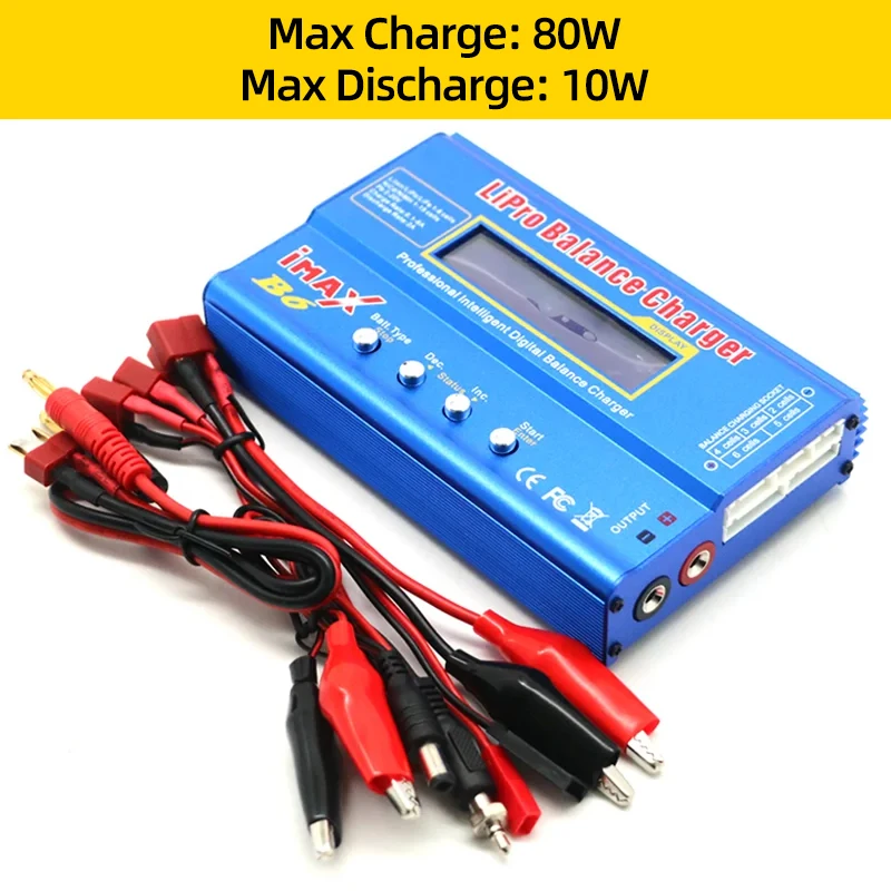 Chargeur Imax B6 80W en fonctionnement, affichant les paramètres de charge pour batteries LiPo.