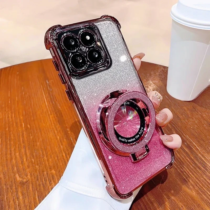 Phone Case Luxury Glitter Bracket Case For Xiaomi Redmi Note 13 13C 12 12S 12C 11 11S 10 10C 13ProPlus POCO M5S M6 Ring Transparent Cover