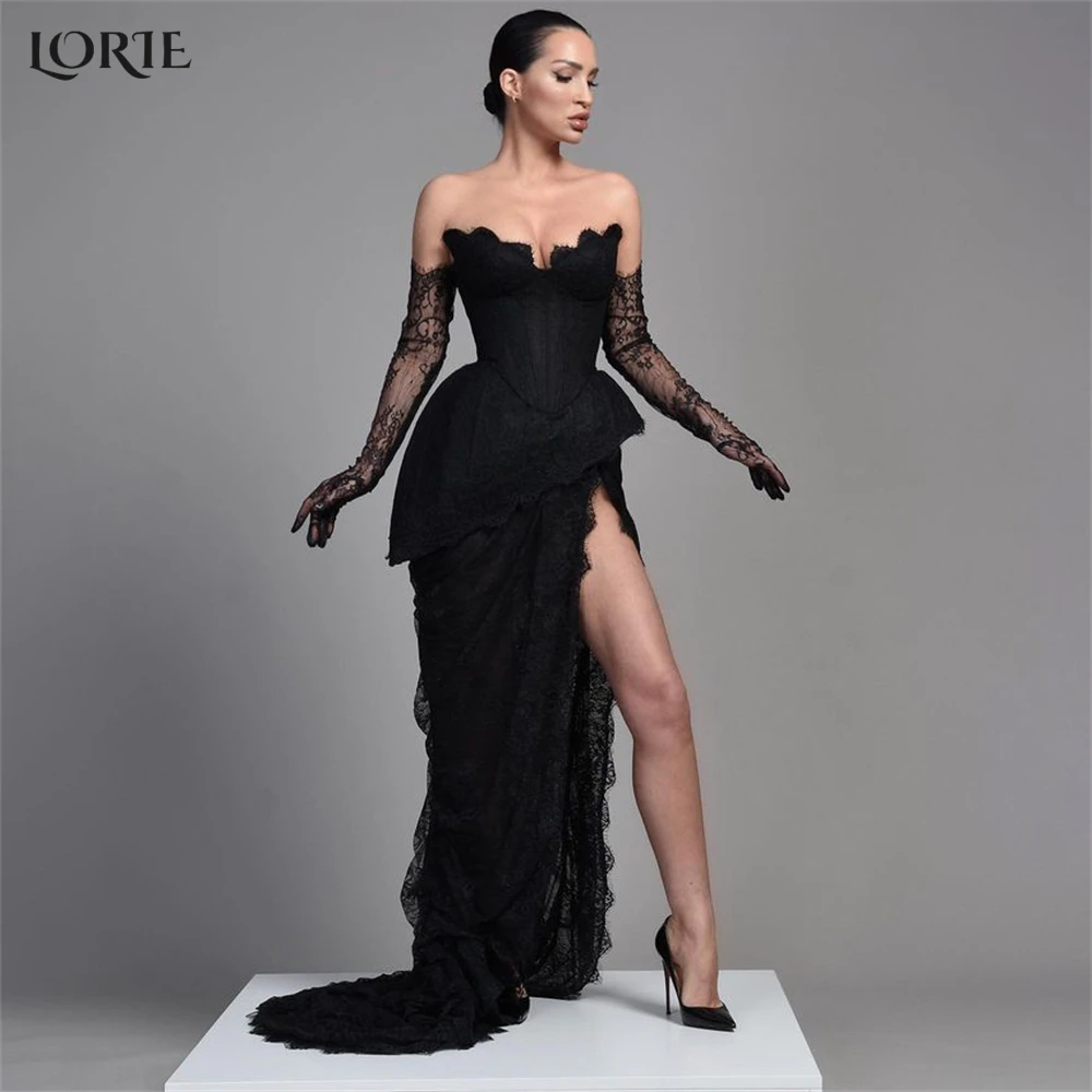 

LORIE Luxury Mermaid Evening Dresses Off Shoulder V-Neck Dubai Backless Celebrity Party Gowns Side Slit Wedding Dress No Gloves