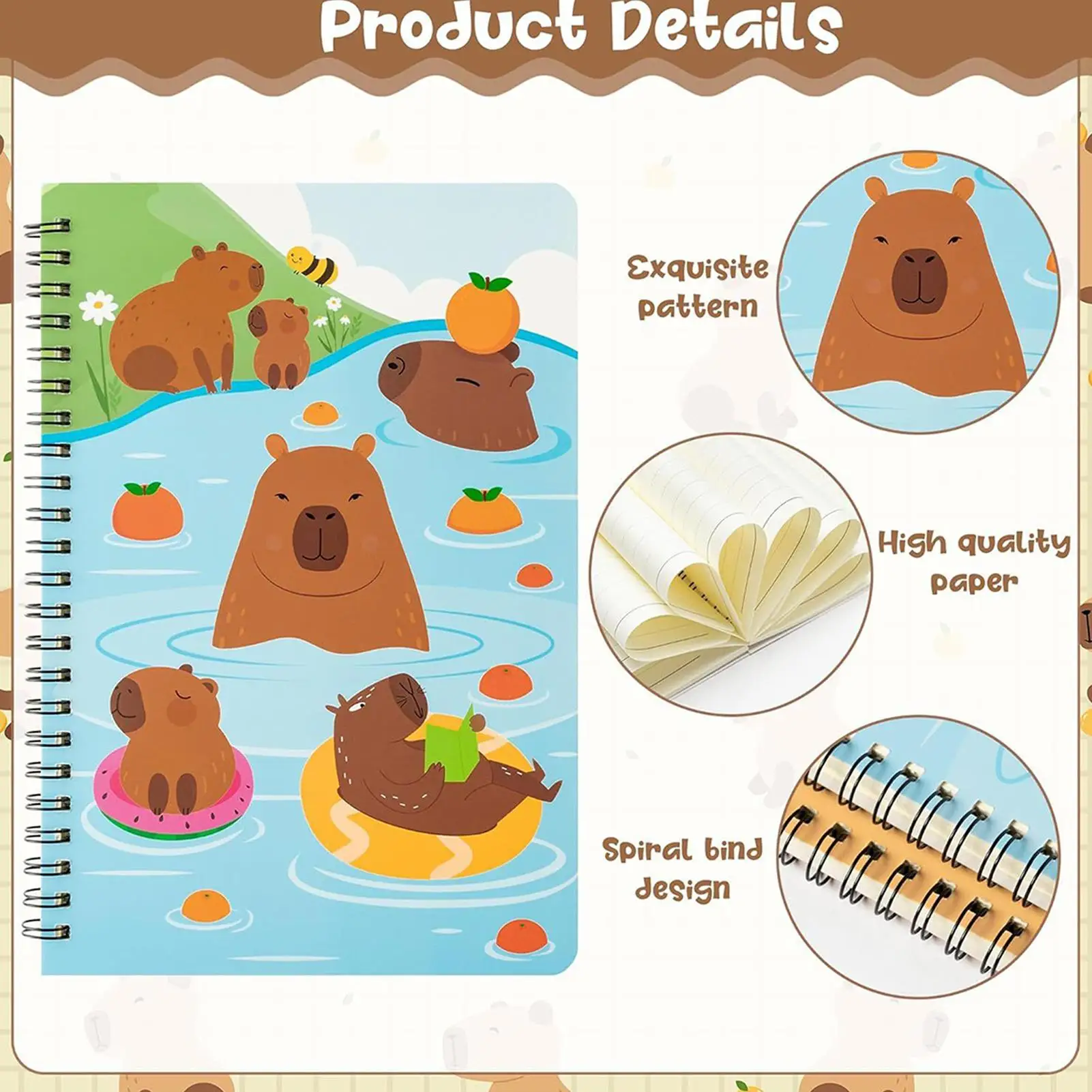 Spiral School Notebooks A5 Travel Journal Spiral Notebook 2 Pieces Students Capybara-Themed Cute Stationary For Classroom