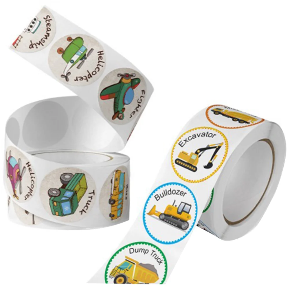 

2 Rolls Small Vehicles Stickers Decorative Kids Reward Stickers Self-adhesive Kids Decals