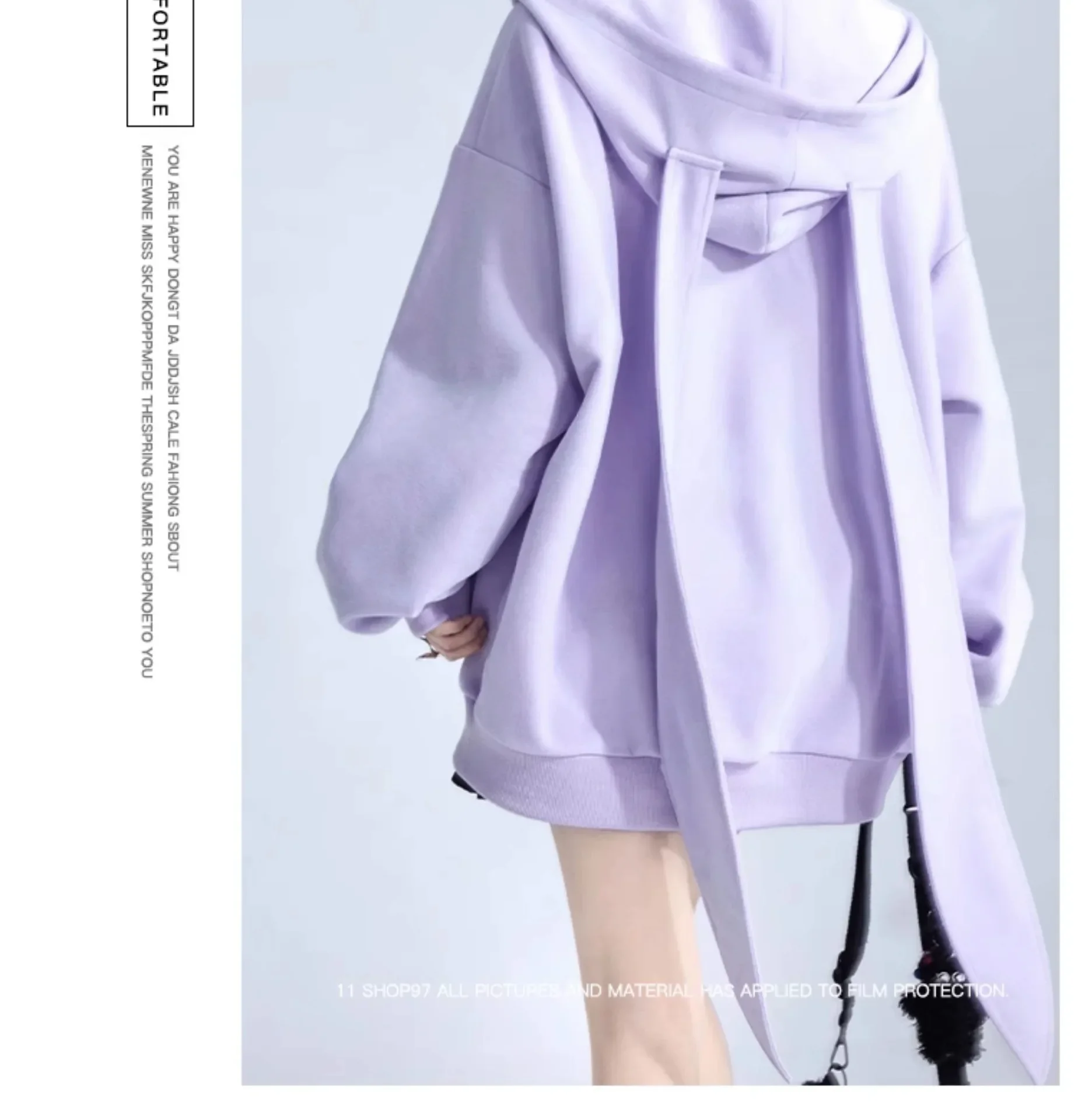 Description Picture 4 of itemLoose Rabbit Ear Hooded Long Sleeve Cotton Silk Jacket plus Size Autumn Winter Outerwear Top for Women Comfortable Soft Fabric
