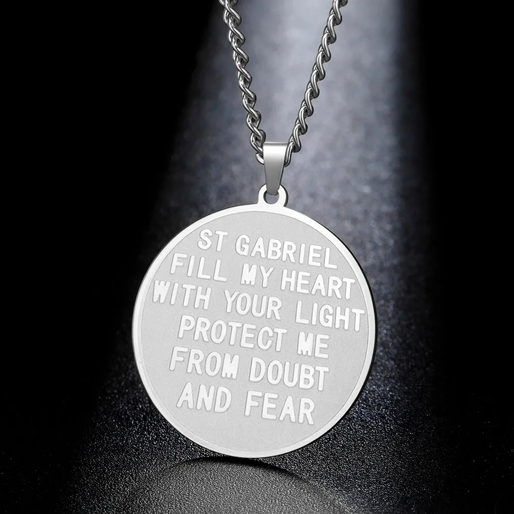 Dawapara Erzengel Gabriel Anhänger Halskette doppelseitig geschnitzt spiritueller Schutz Amulett Edelstahl Schmuck – Detail 13