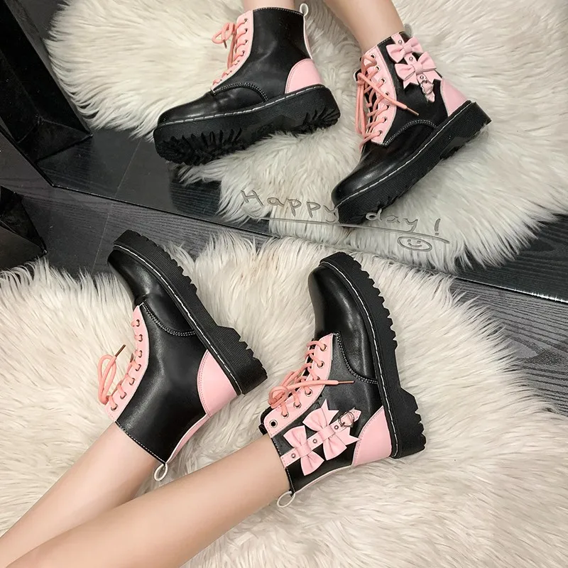 Kawaii Girl Pink Boots 2023 New Butterfly Knot Women's Boots