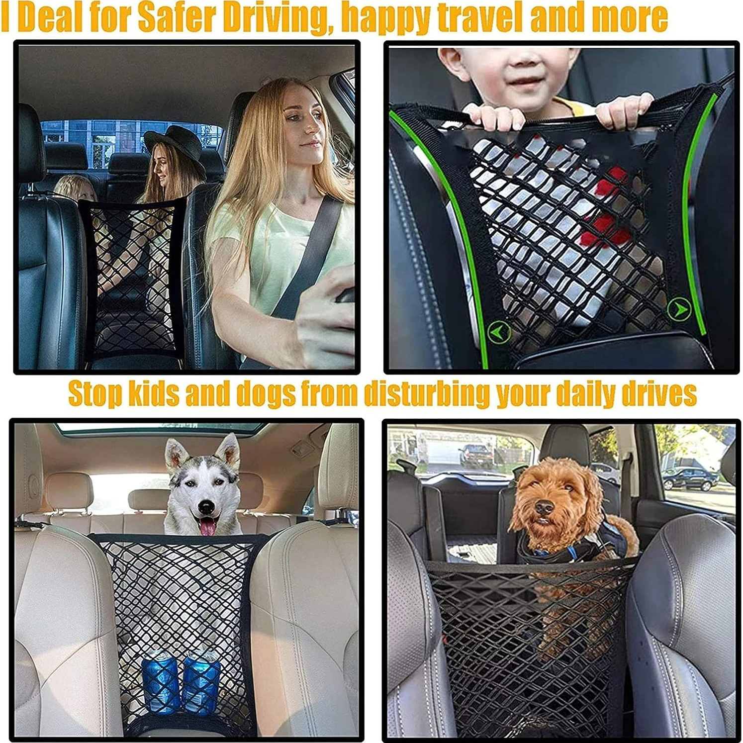 Barrera de coche para mascotas con bolsa de almacenamiento de malla de seguridad automática, Protector de asiento trasero, red de seguridad para s - Imagen 6