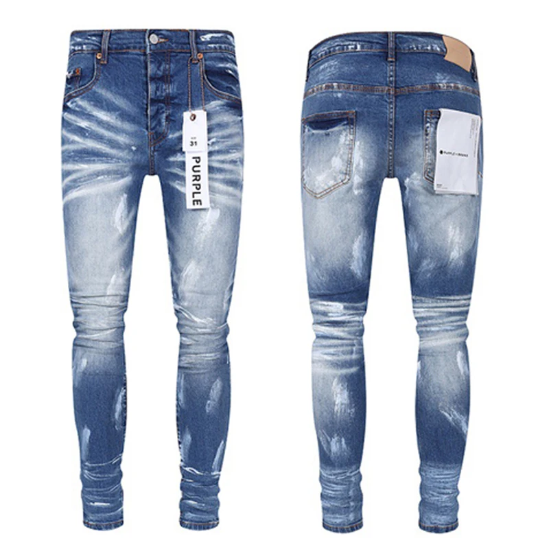 

Men Women Four Seasons All-match Purple Brand Slim Long Pants Daily Casual Hip Hop Streetwear White Graffiti Print Jeans