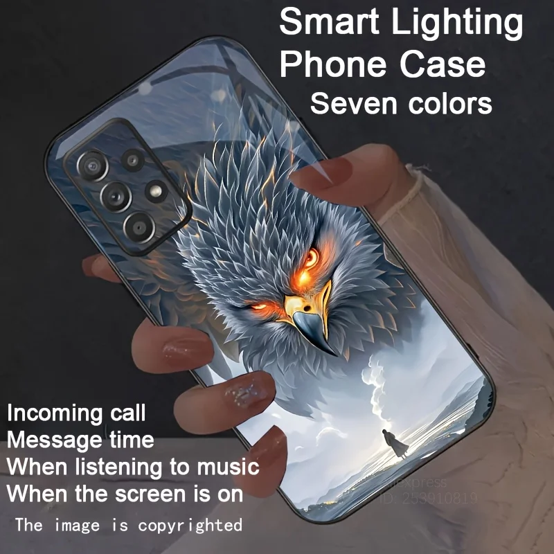 Flame Phoenix LED Glow Glass Back Luminous Phone Case with Eagle Design