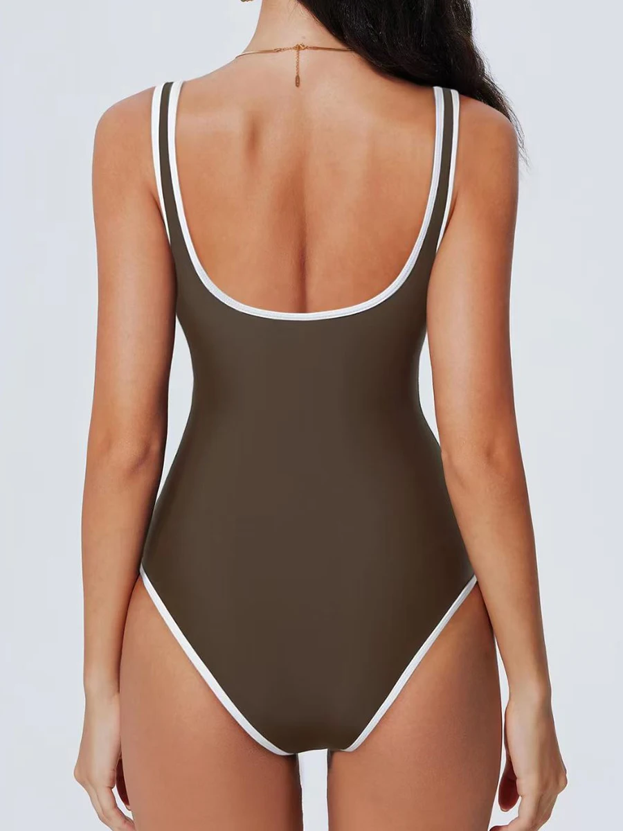 Contrast Binding Ruched V-Neck Swimsuit Sb9aeff2fd72940eb925322c3ab125955l