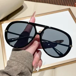 Trendy Luxury Vintage Oversized Double Bridge Sunglasses (Black)