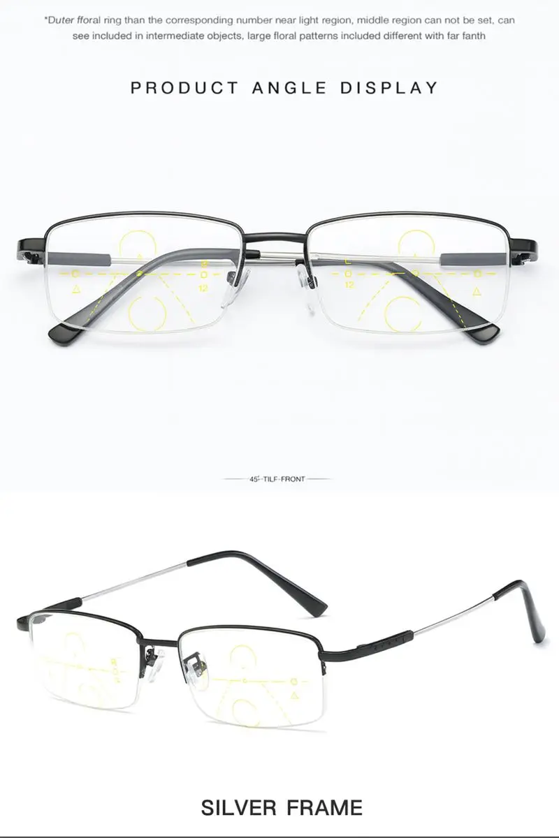 Anpassung Photochrome Multifokale Lesebrille Männer Progressive Anti-Blue Ray Business Brille Halbrahmen Brillen 1,0-3,5 – Detail 7