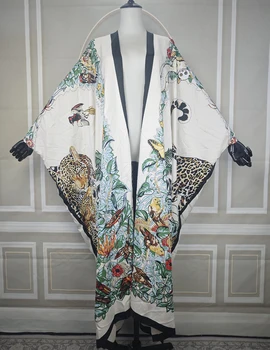 European 2025 New Fashion Animal Printed Loose Cardigans African Elegant Female Kaftan Duster Coat Plus Size Beach Bikini Kimono
