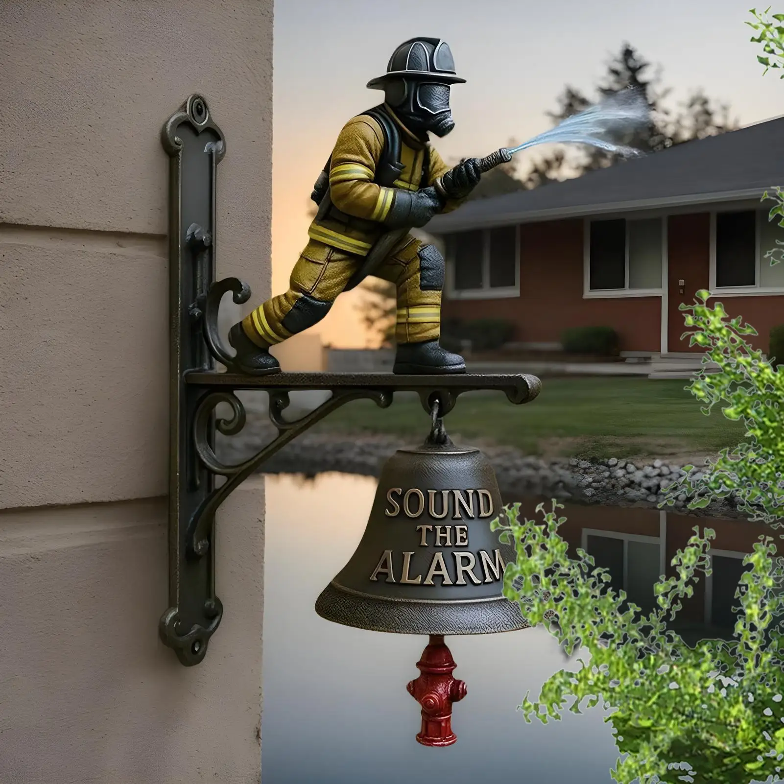 Firefighter Doorbell Yard Loud Alarm Sound Door Bell Vintage Commemorative Ornament Wall Mount Doorbell for Indoor Outdoor Home