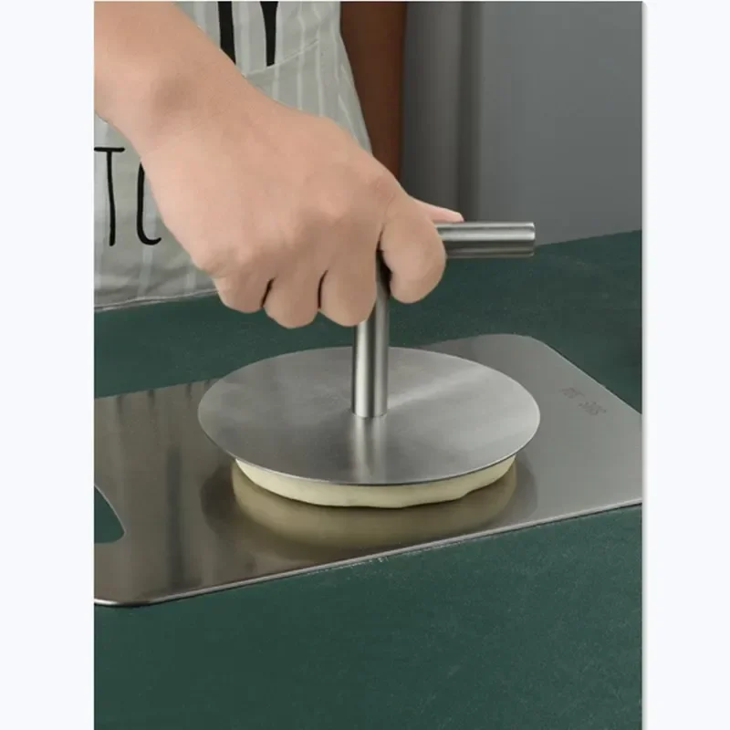 304/201 Kitchen Tool Stainless Steel Round Tortilla Press with Handle for Household Hand Pressure Pie Crust Cookie Pastry