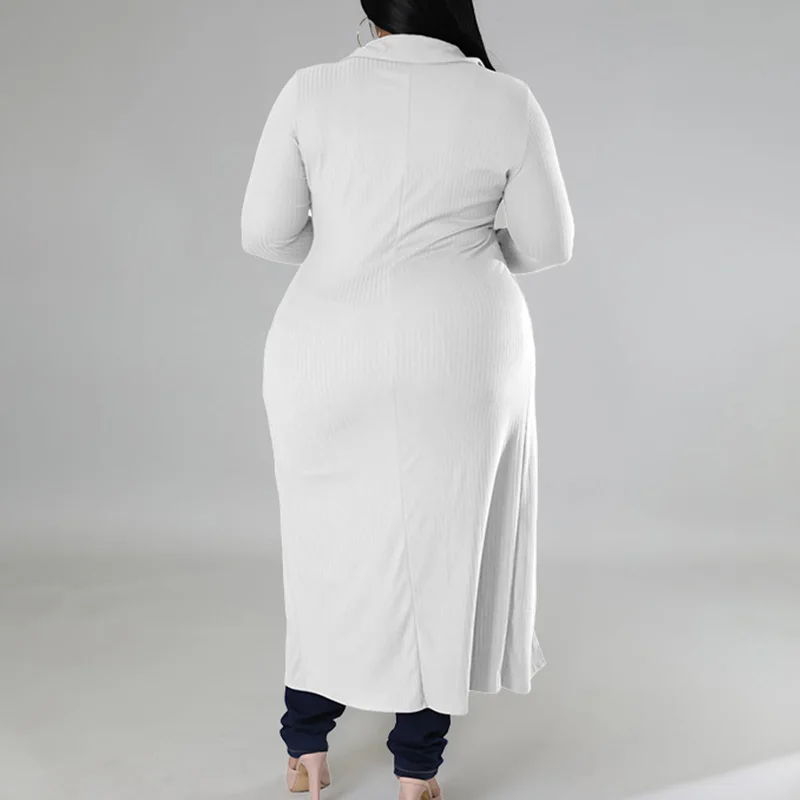 Office Lady Plus Size Clothes Solid Color Shirt Casual Turn-down Collar Single Breasted Long Sleeve Knee Length Outwear Women