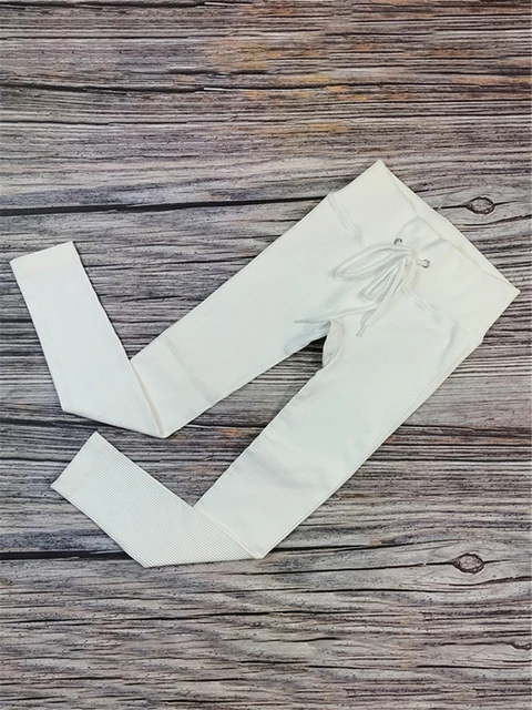 Tossy Ribbed Yoga Leggings Sport Tights Woman Seamless Knit Yoga Pants White Femme Gym Leggins Skinny Workout Fitness Push Up Belt White