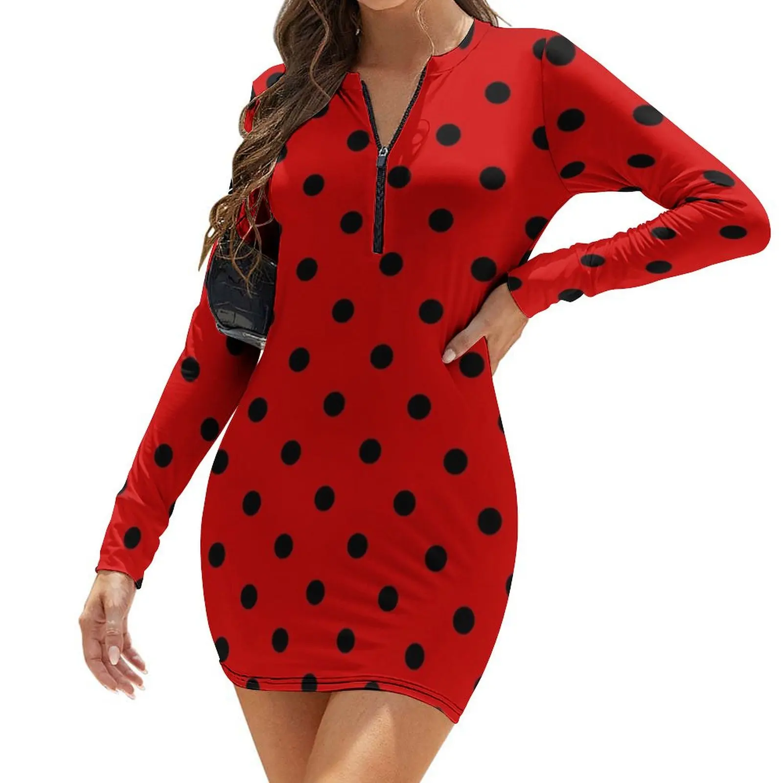 

Ladybug pattern Long-Sleeve Bodycon Dress summer dresses Summer women's clothing