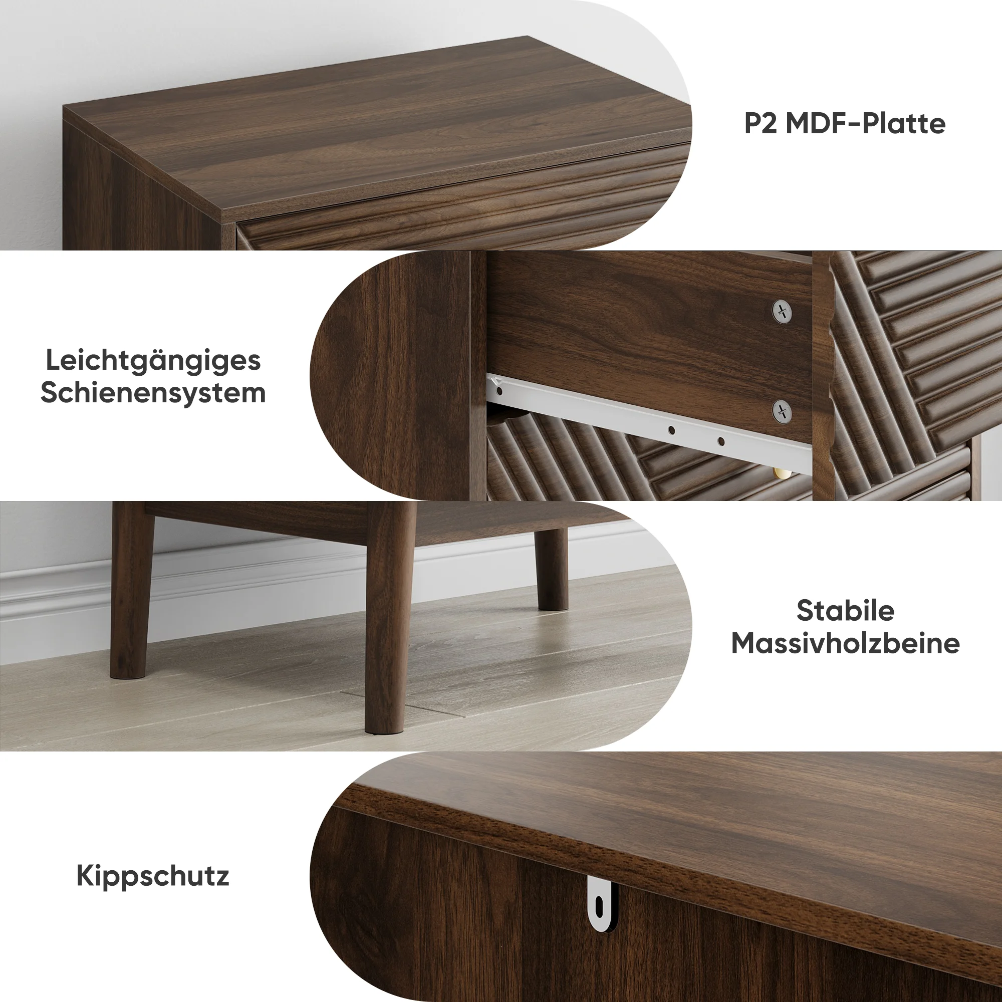 4-Schubladen-Kommode Moderner Kleiderschrank Holz-Aufbewahrungsschrank Schminktisch Aufbewahrungsschrank für Wohnzimmer Schlafzimmer Flur – Detail 10