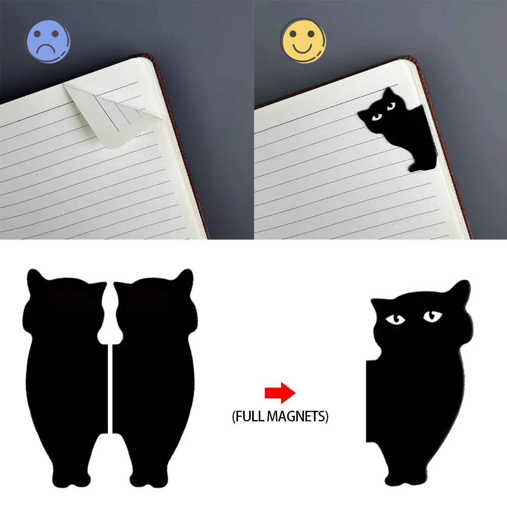 6Pcs Black Cat Magnetic Bookmark Stationery Creative Students Book Clip Personality Pagination Mark School Stationery Supplies