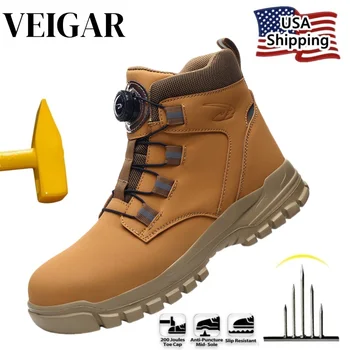 Rotary Button Waterproof Safety Shoes For Men Steel Toe Caps Male Indestructible Puncture-Proof Non Slip Security Work Boots