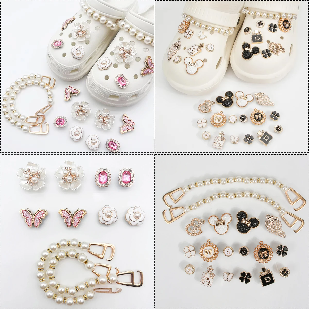 DIY 시리즈 구멍 뚫린 신발 꽃 장식 소녀 신발 액세서리 키트 진주 신발 체인 장식