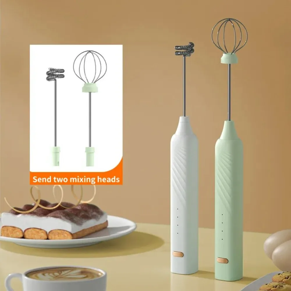 

3 Speeds Electric Milk Frother 2 In 1 USB Rechargeable Egg Mixer Exchangeable Stirring Heads Handheld Egg Beater Stirrer