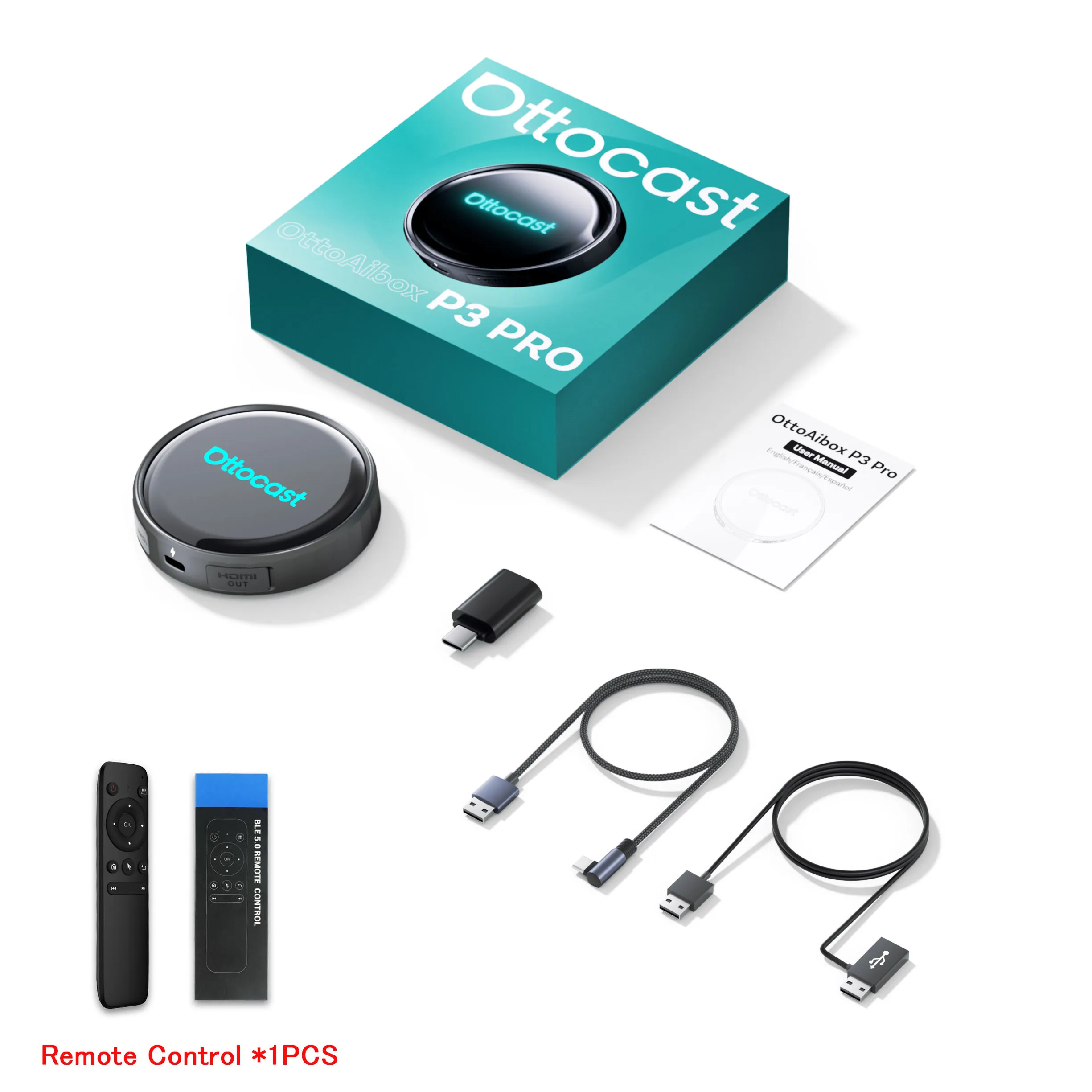 OTTOCAST P3 PRO Ai Box ワイヤレスCarPlay Android Autoアダプター AI