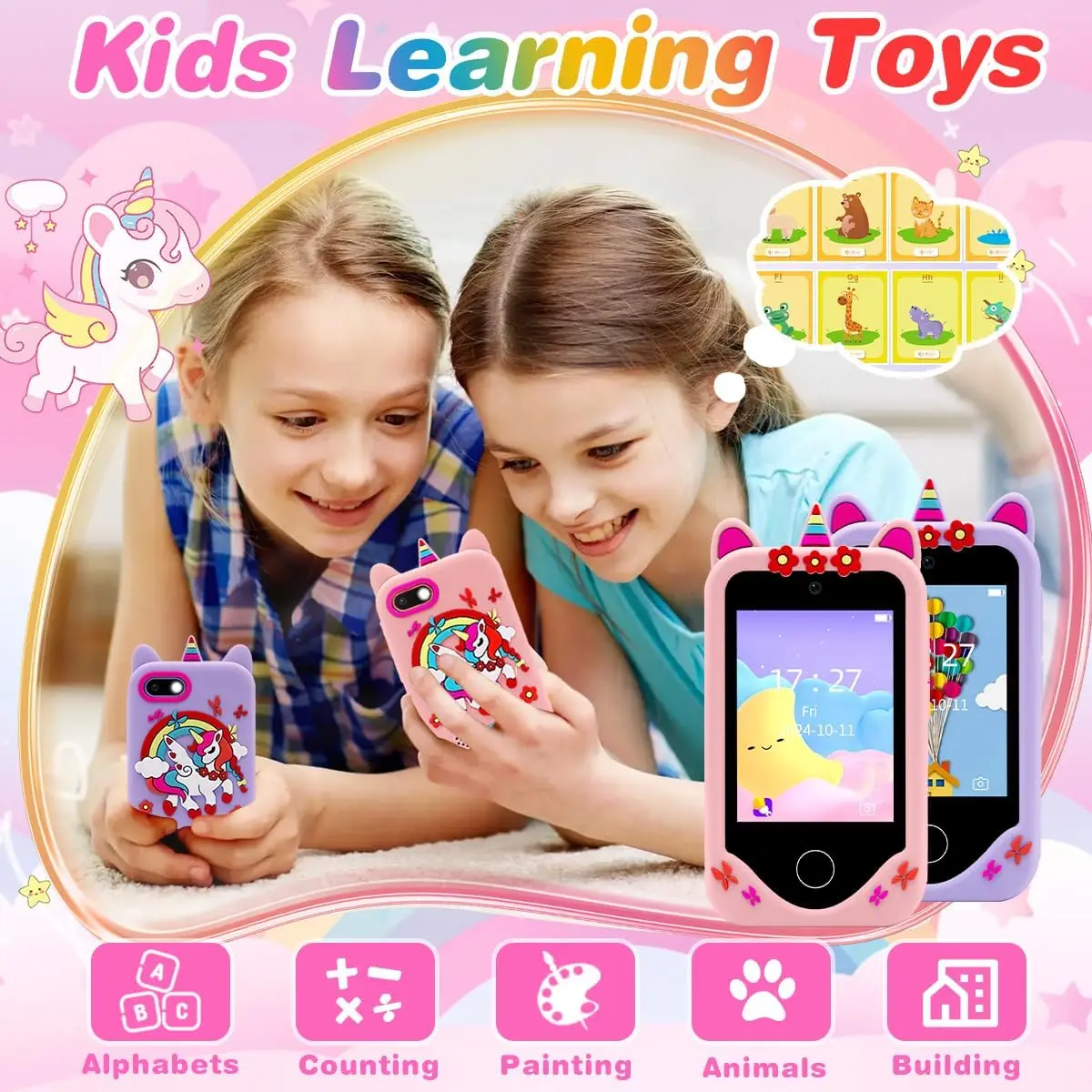 어린이 카메라 장난감 전화 어린이 스마트 폰 게임 음악 플레이어 32GB 카드 소녀 소년 학습 장난감 크리스마스 생일 선물.