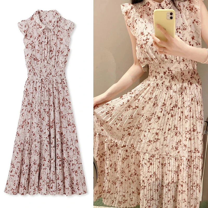 

Japan Style Spring Summer Short Sleeve Floral Mujer Sweet Pleated Slim Waist Women Dress 2023 Women Dresses Robe Sweet Loose