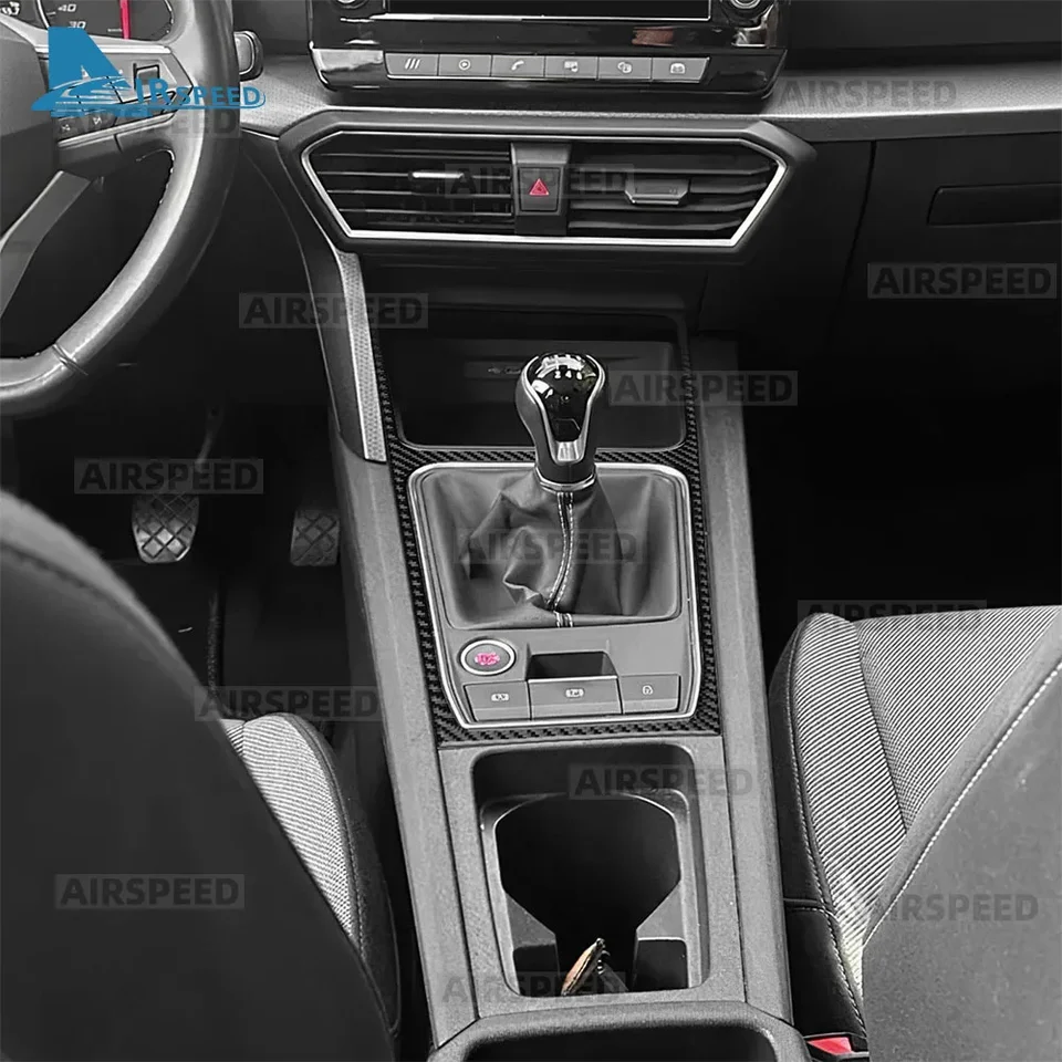 KUNGKIC Real Carbon Fiber Für Seat Leon Cupra Leon Cupra Formentor 2020 2021 2022 2023 2024 Auto Mittelkonsole Schalthebel Panel Rahmenabdeckung Aufkleber Interior Zubehör,Geschenk (Schwarz