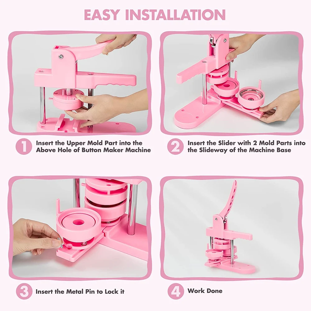 Badge Maker Button Maker Machine 25+32+58MM Badges Button Maker Machine Set, Pin Magnets Button Making Machine with 300Pcs Parts+3 Size Circle Cutter+3 Size Mold