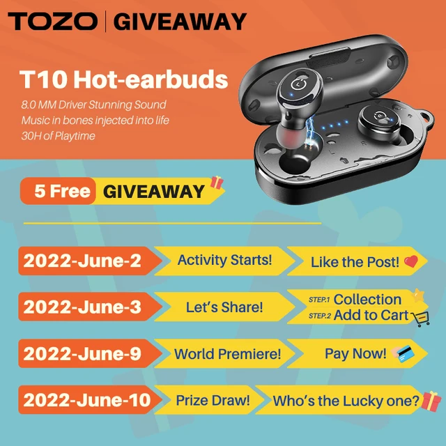 TOZO Auriculares inalámbricos T10 Bluetooth 5.3, tiempo de reproducción de  55 horas con estuche de carga inalámbrica, ecualizador personalizado con –  Yaxa Colombia