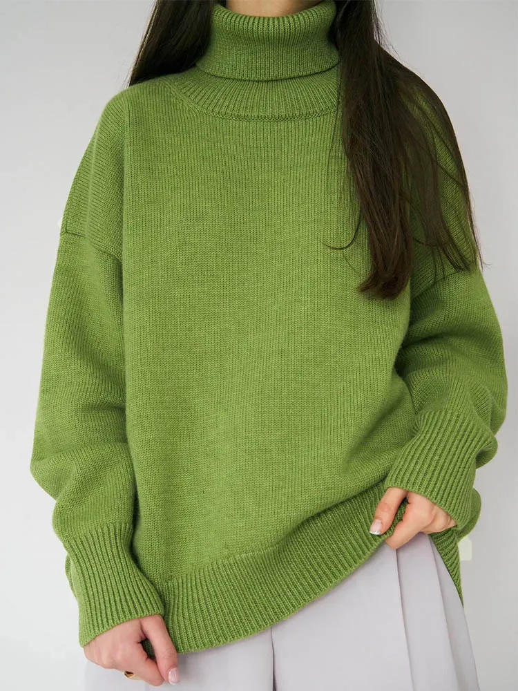 

Женский свитер с высоким воротником, шикарный осенне-зимний плотный теплый пуловер, топ, повседневный Свободный вязаный джемпер, женский свитер