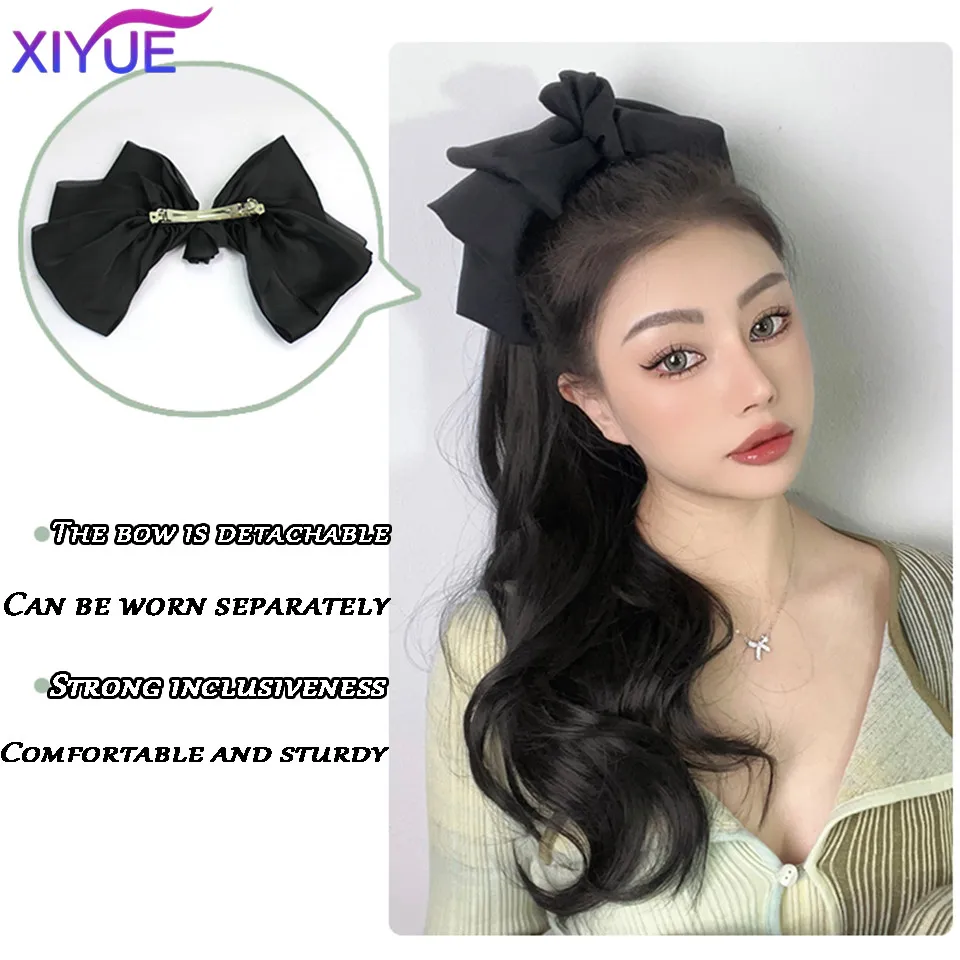 XIYUE Synthetic ponytail wig for women with long curly hair clip high ponytail sweet bow low braid fake ponytail