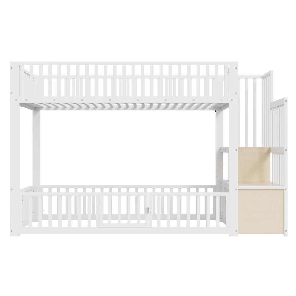 90x200cm & 140x200cm Etagenbett mit Stauraum und sicherer Position, Kinderbett mit integrierter LED-Beleuchtung, Sicherheitstreppe – Detail 28