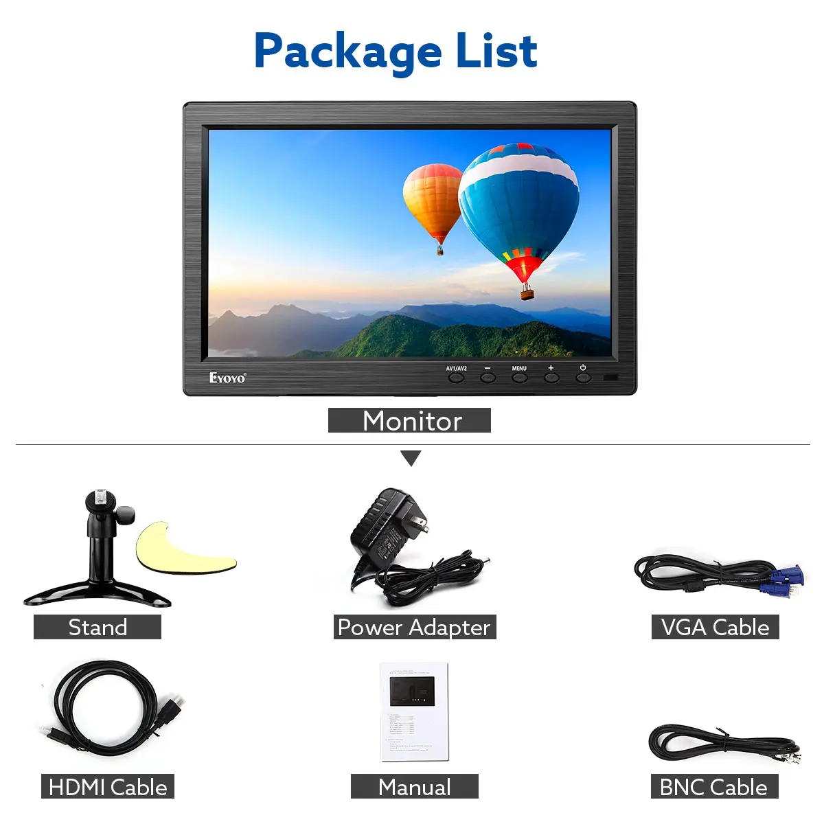 car tv screens with bluetooth Eyoyo 10 inch IPS HDMI 1024x768 CCTV Security Monitor HDMI Small TV Computer Display for PC LCD Screen 4:3 with BNC HDMI VGA AV rear view mirror monitor