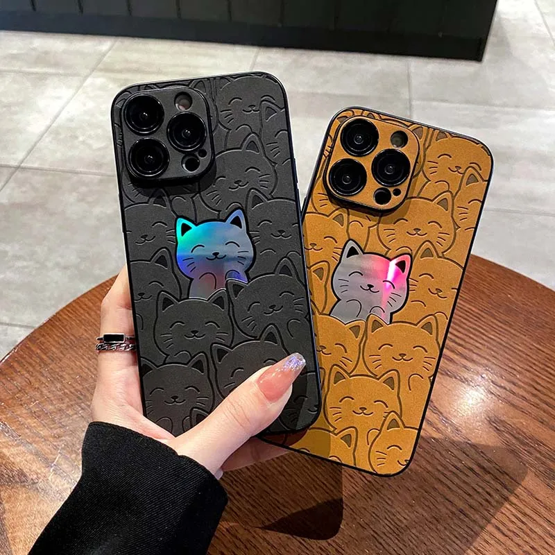 Luxury Cartoon Cats Laser Phone Case For Iphone 11 Pro Max 12 13 14 Pro