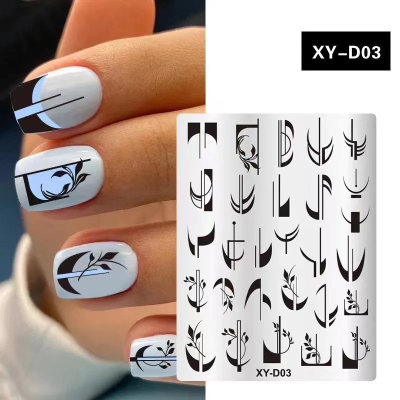 French Nail Art Stamping Plate Geometry Wave Line Drawing Templates Nail Art Stamping Plate smile Nail Charm Mold Stencil Tools 3