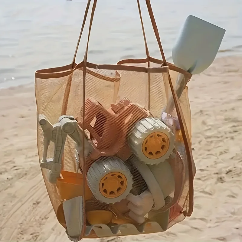 Large Capacity Mesh Tote Bags - Durable Polyester with Sturdy Handles, Ideal for Travel, Beach, and Camping, Multi-Functional Storage Solution