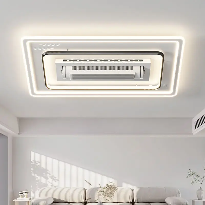 Ceiling fan Led ceiling fan lights Led fan light Home Living room Cylinder Bladeless fan Lights Iron material Rectangle Big size Ceiling fan Lamp LED Remote control Decor Lustre