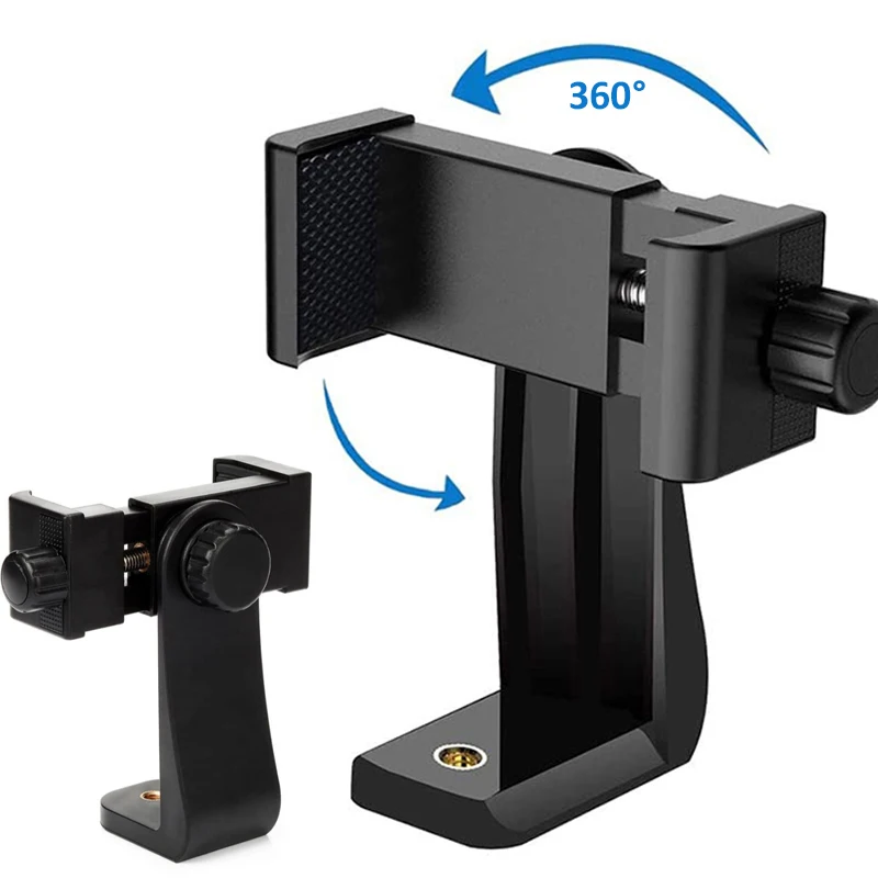 Phone Tripod Mount 360 Degrees Mobile Phone Clip Compatible with 1/4 Screw Cellphone Holder for iPhone